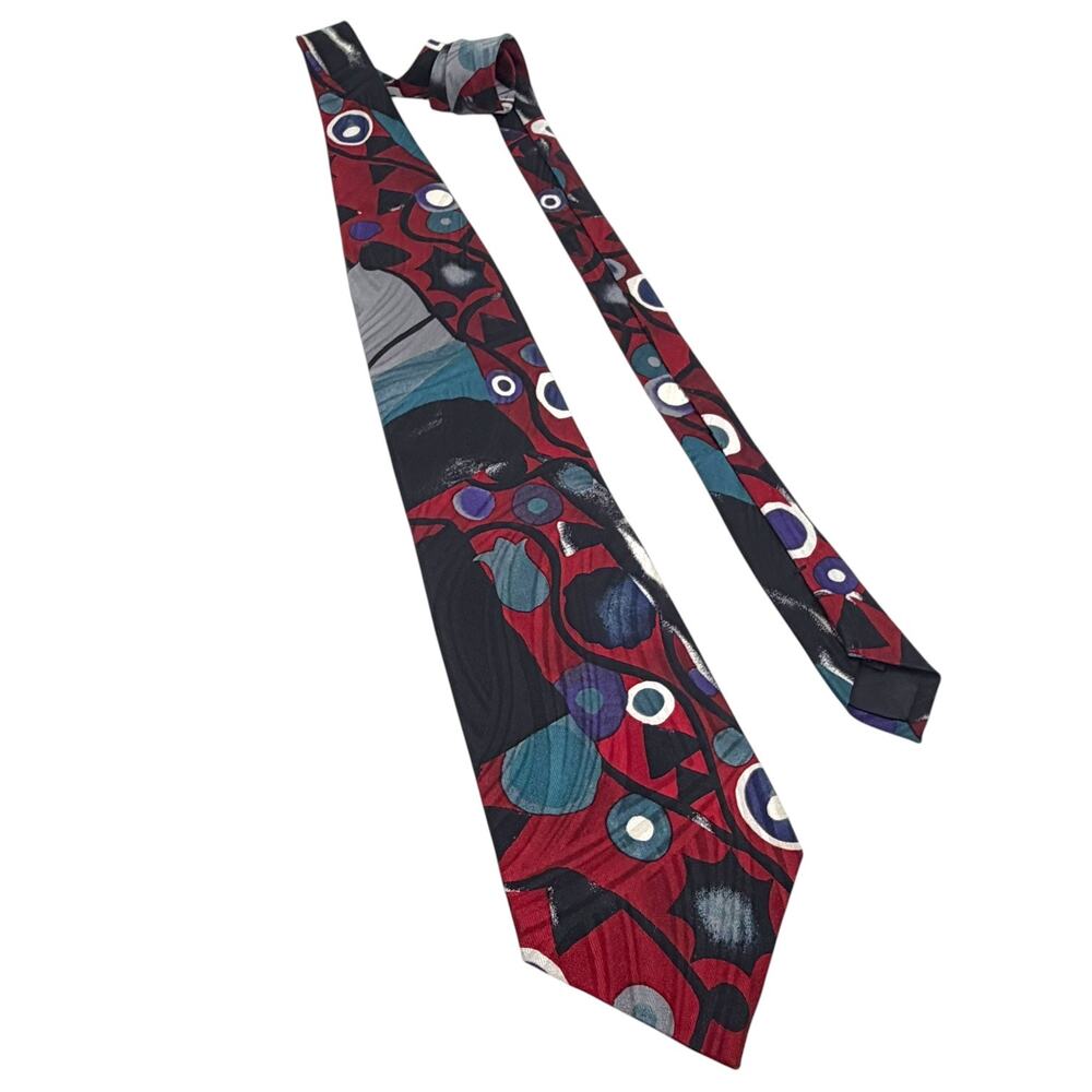 Vtg 90s Martin Wong Abstract Geometric Silk Men's Tie Red Black Pop Art Retro